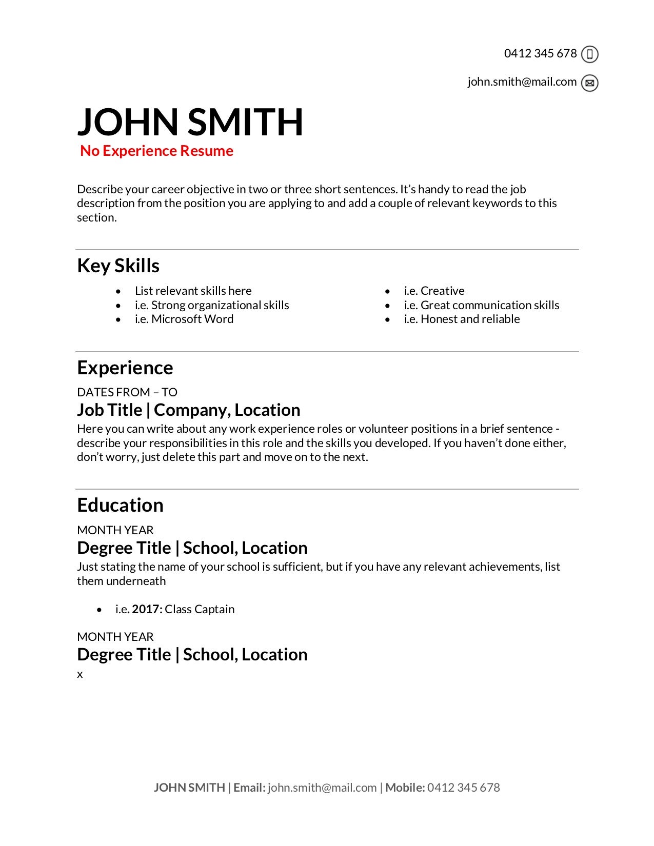free simple resume templates for word