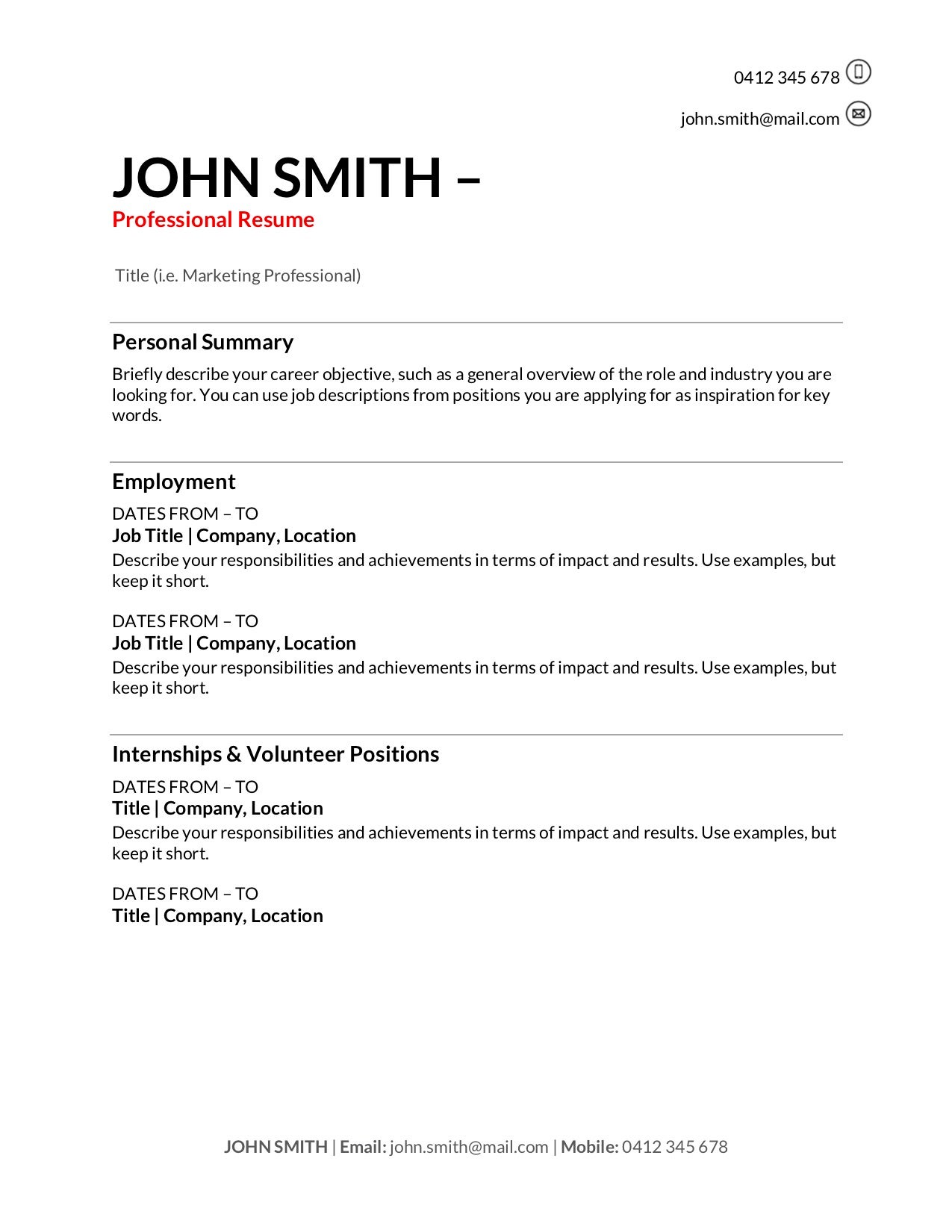 best resume templates free download college