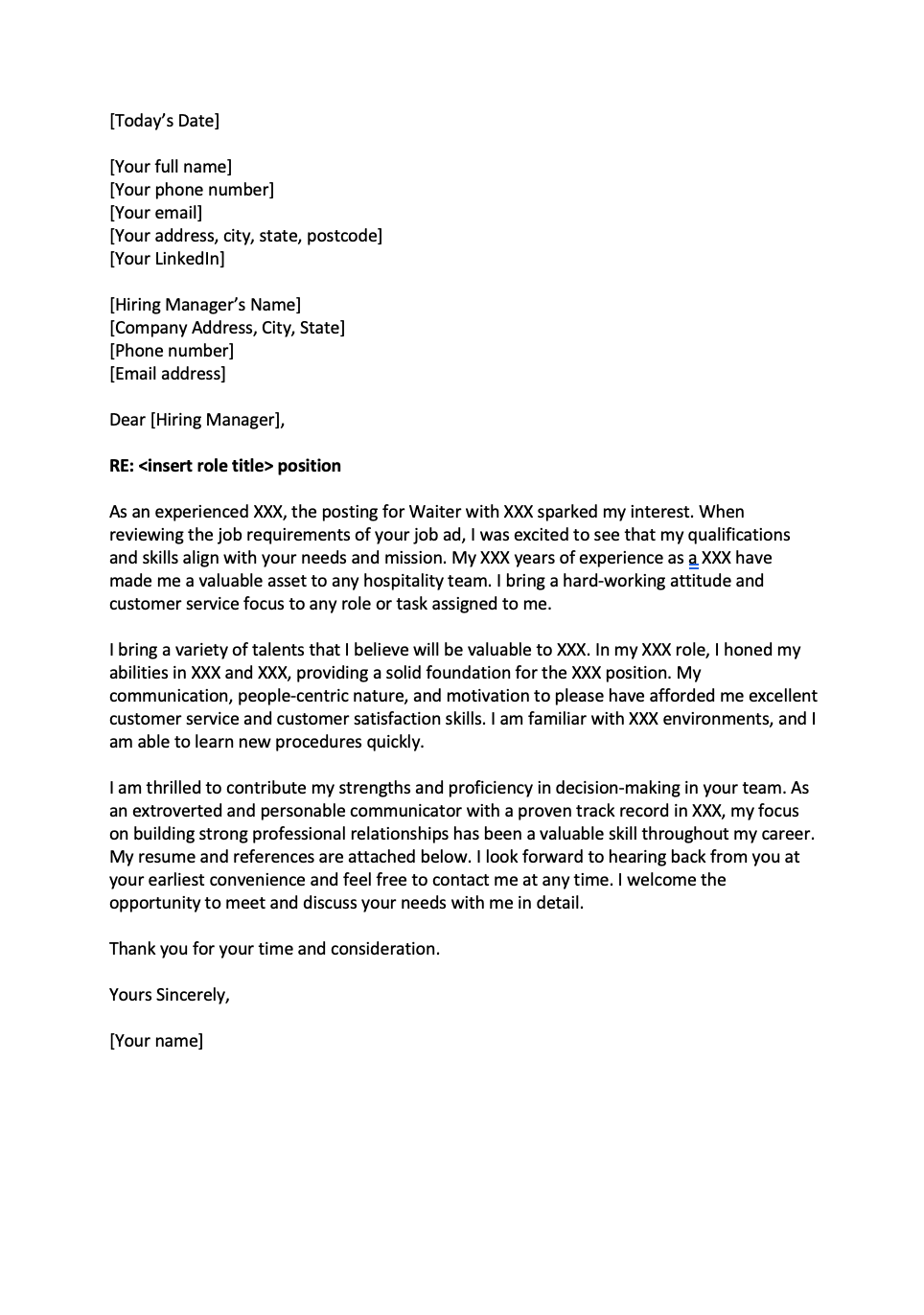 hospitality and tourism cover letter examples