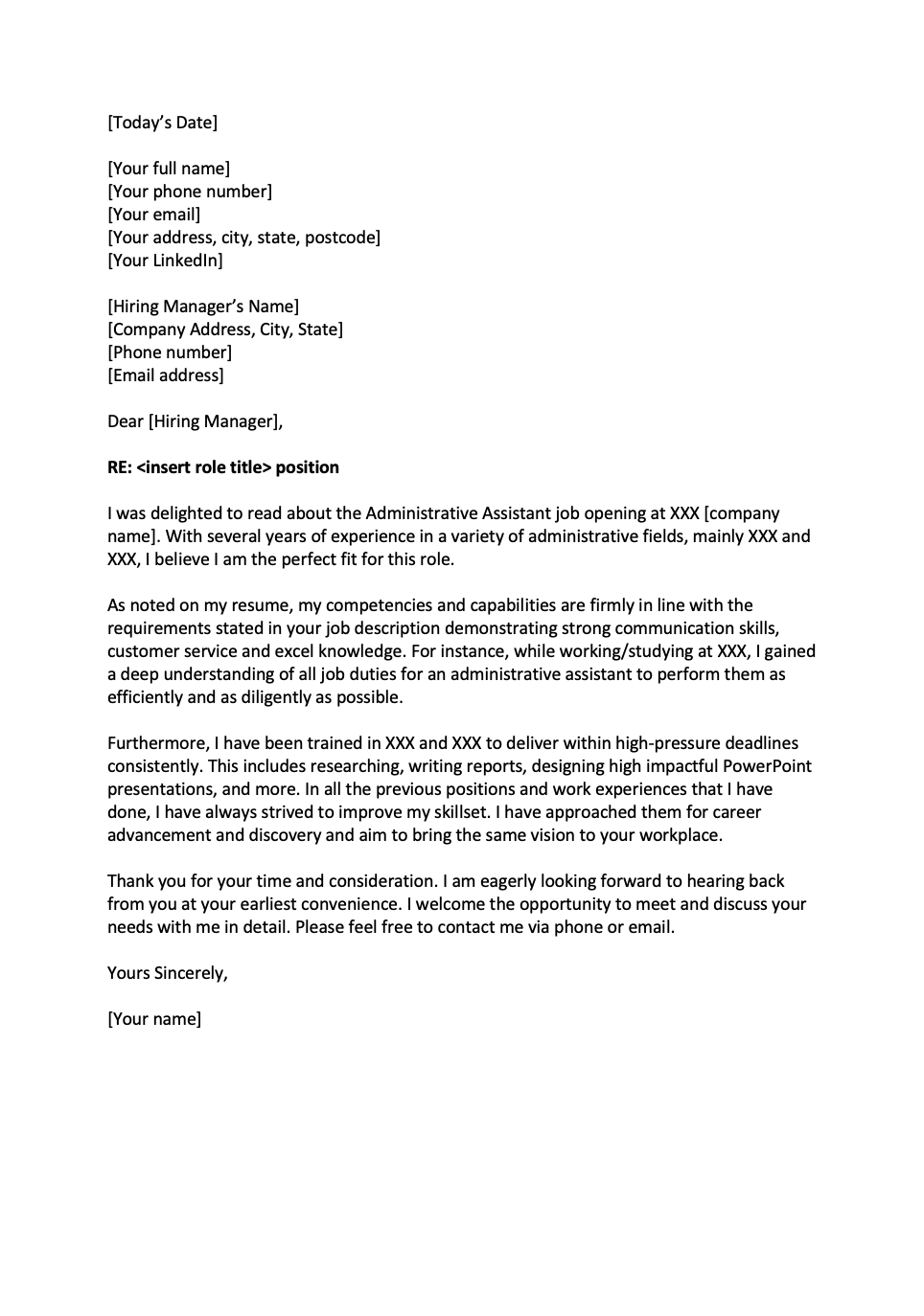 training administrator cover letter