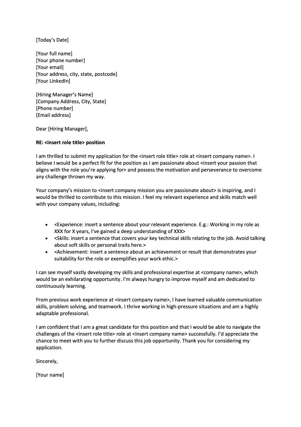 cover letter for job application in australia