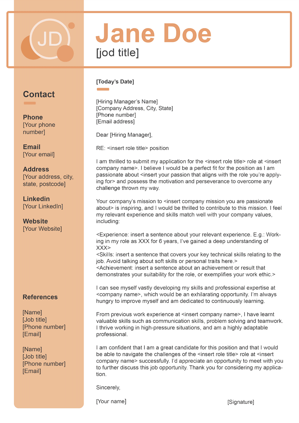 cover letter template for job application australia